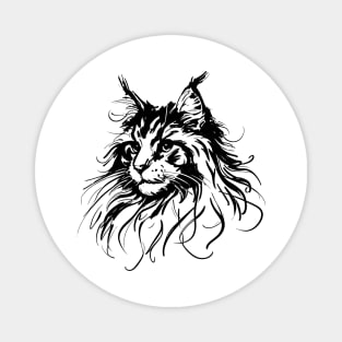 Stick figure of Maine Coon cat in black ink Magnet